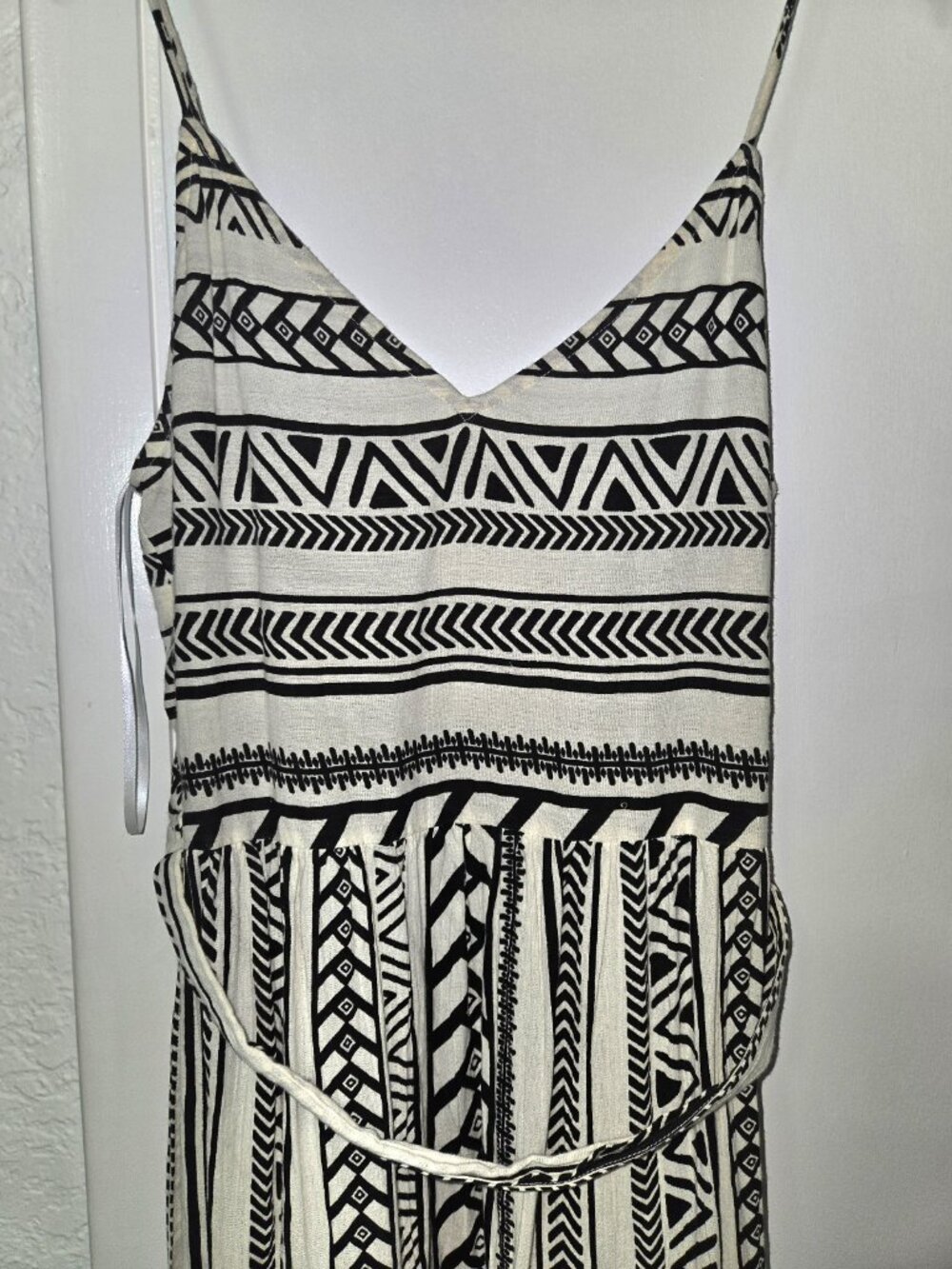 Vero Moda Black White Tribal Print Tie Waist Midi Dress Large - Picture 3 of 5